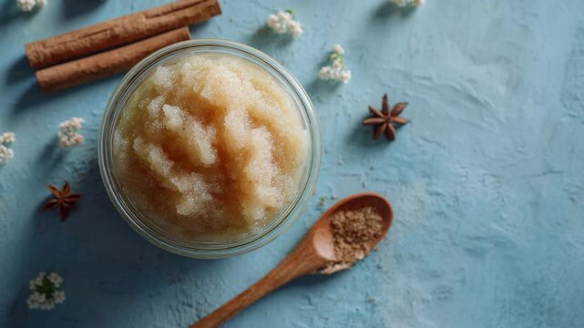 grated apple with cinnamon and spoon