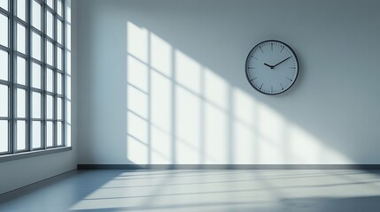 Empty Room Interior with Clock and Window Light