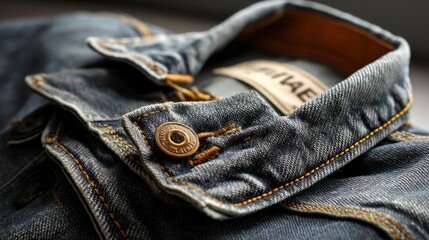 Close-Up of Denim Jacket Showing Pocket and Collar Details