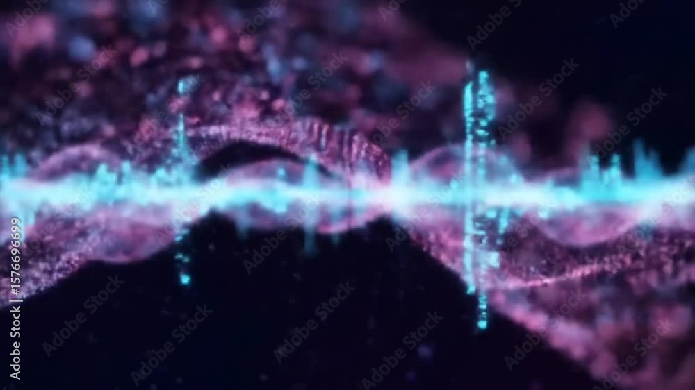 Poster abstract futuristic digital audio waveform and particle visualization