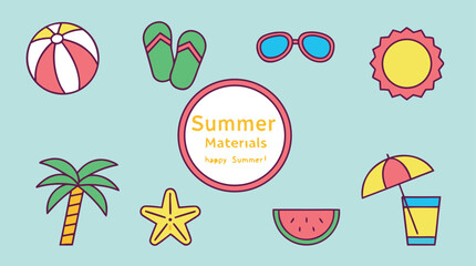 Summer Elements Vector – Beach Accessories, Fruits, and Sunshine Icons