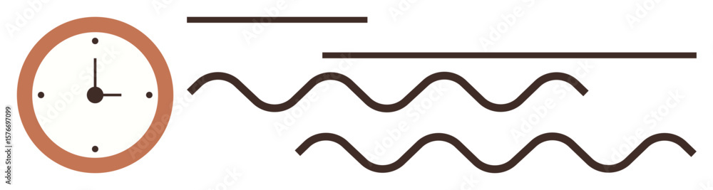 Poster clock with minimalist design and abstract straight and wavy lines symbolizing time, flow, and effici
