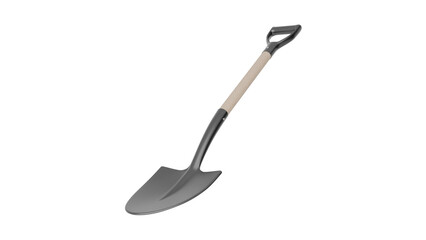 3D Render a shovel with a wooden handle on a white background