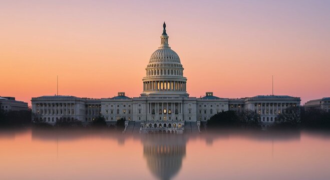 Fototapeta Capitol building sunrise reflection