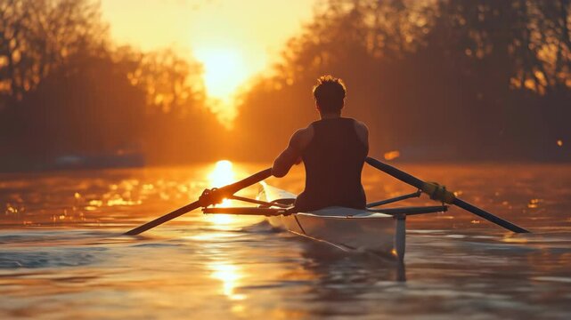Silhouette of rower at sunrise