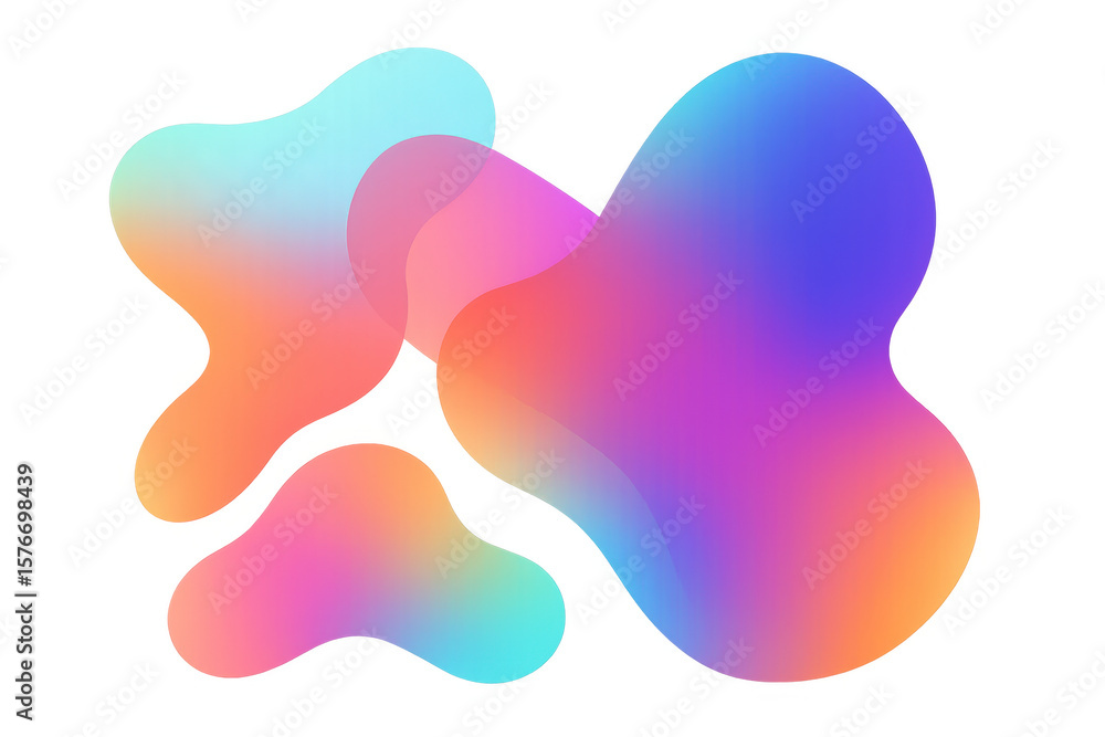 Poster colorful and vibrant gradient blobs creating a modern and abstract design on a transparent backgroun