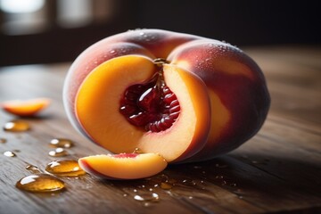 Peach Halved with Seed Exposed in Studio Light