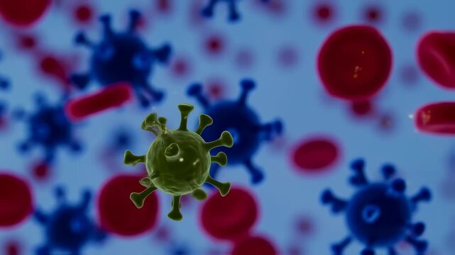 Animated Coronavirus Cells Invading Bloodstream: A Microscopic View of Viral Infection and Spread