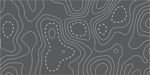 Gray topographic line contour map background, geographic grid map