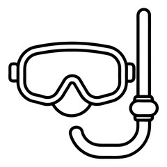 Snorkel mask diving gear swimming equipment black line art icon on white background.