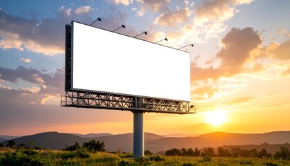 Blank Billboard at Sunset Advertising Space with Sky, Nature, Copy Space, and Marketing.