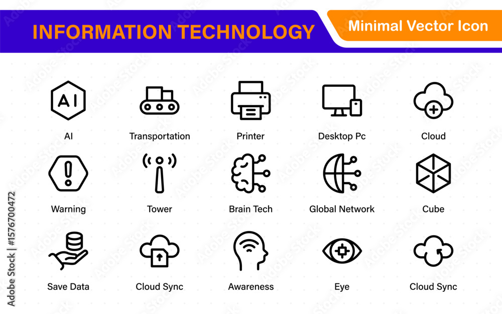Aufkleber information technology icons set. set of it technology icons. industry concept factory of the future