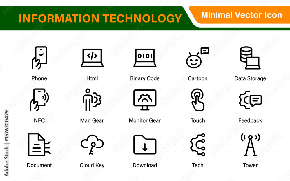 Aufkleber information technology icons set. set of it technology icons. industry concept factory of the future