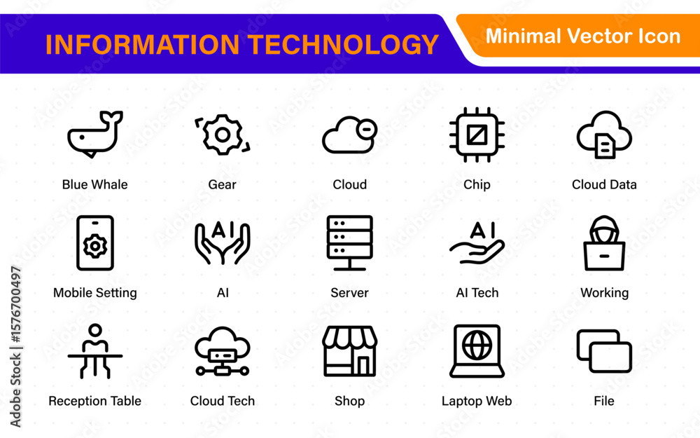 Aufkleber information technology icons set. set of it technology icons. industry concept factory of the future