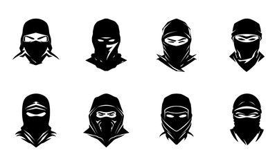 Ninja Logo silhouette Set, Vector Design