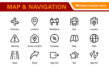 Map Navigation Line Icons vector. symbol of map location, Route, Marker, road trip, and icons.Location pin icons set—modern marker collection. Pinpoint. Map place marker. pointer GPS location symbol.
