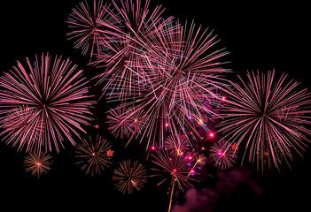 Obraz premium Explosive Expressions: A Dazzling Display of Colorful Fireworks Illuminating the Night Sky