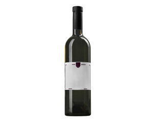 Elegant Dark Green Wine Bottle with White Label and Maroon Emblem on Black Background – Isolated...