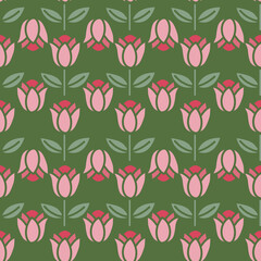 Floral pattern on green background, seamless design