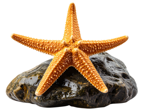  Starfish Clinging to a Rock with Water Droplets Side Angle isolated on transparent background PNG
