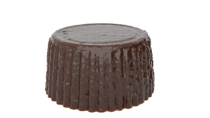 3D Render a chocolate covered dessert sitting on top of a white surface