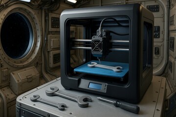 Fototapeta premium 3D Printing Technology in Spacecraft Environment with Tools