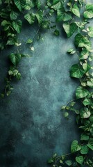 Lush Green Vines Framing Dark Textured Teal Background Organic Nature Theme
