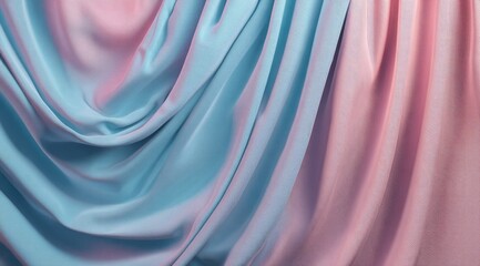Draped fabric in pastel blue and pink hues, exhibiting soft folds and subtle lighting variations. The image showcases the texture and flow of the material