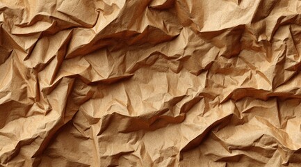 A close-up shot reveals the texture of crumpled brown paper, showcasing deep creases and folds, creating a visually interesting and rustic surface