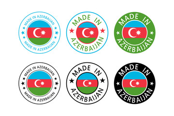 Azerbaijan Made in Stamps set in circle with flag Vector template on white background