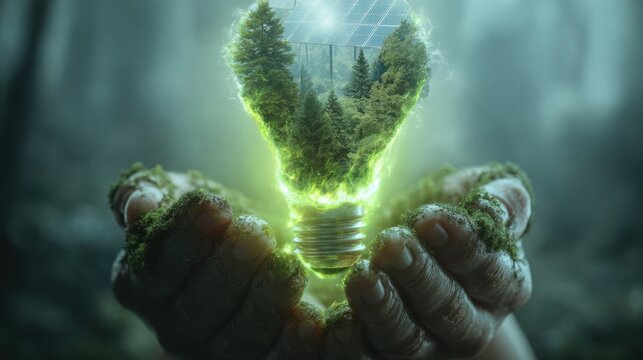Hands Holding Eco Friendly Green Energy Sustainability Light Bulb Future Conservation