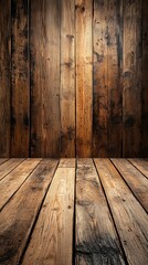 Rustic Weathered Wooden Wall and Floor Background Texture Dark Brown Wood Surface in Empty Room