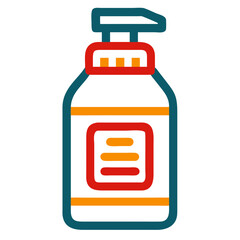 Fototapeta premium Liquid soap bottle illustration in flat design with red and orange accents, liquid soap bottle for hygiene. Design shows liquid soap bottle in minimalist style,