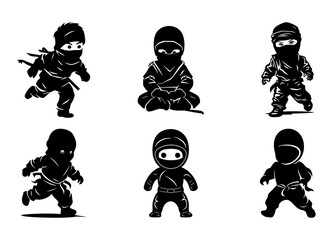 Cute Ninja Icons silhouette Set, Vector Design