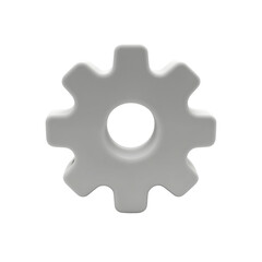 A minimalist 3D gray gear icon, symbolizing mechanics and engineering, set against a white background, conveying a sense of simplicity and functionality.