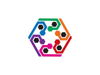 Colorful Interconnected Hexagon Network Logo Template Design