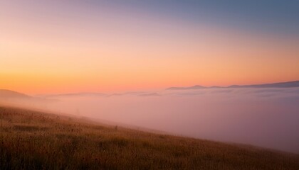 Obraz premium fog softly rolling into a gradient pastel peach and orange backdrop with diffused lighting highlighting its smooth flow