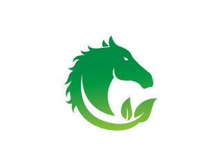 Fototapeta premium Green Horse and Leaves Logo Template Design