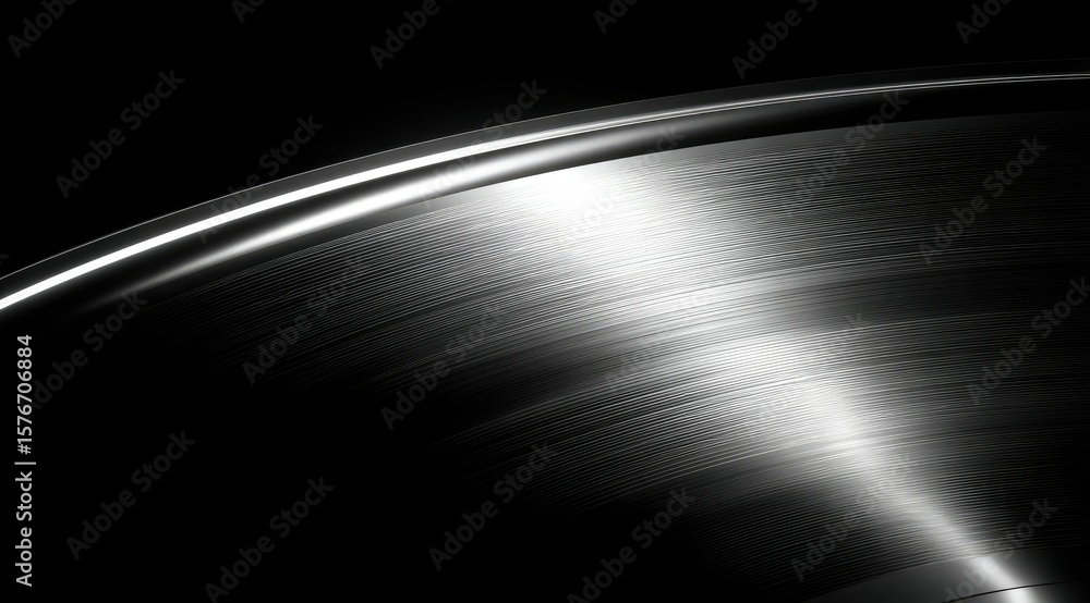 Poster close-up of a metallic disc's edge, showcasing a gradient of light and shadow, emphasizing its curve