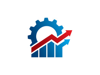 Gear and Bar Chart with Upward Arrows Logo Template Design