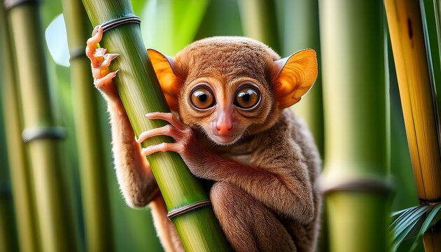 a tarsier in the bamboo field