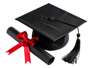  Top-Down View of Graduation Hat with Diploma Scroll isolated on transparent background PNG