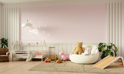 Childhood comfort in a cozy nursery interior design. 3D render illustration