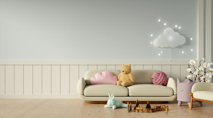 Childhood comfort in a cozy nursery interior design. 3D render illustration