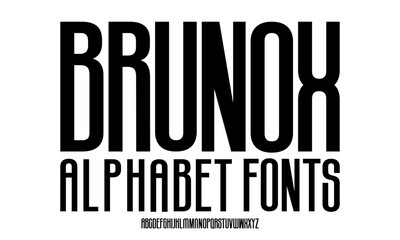 Brunox font isolated. Extra condensed alphabet. High narrow letters. Long and slim font. UppercaseVector illustration