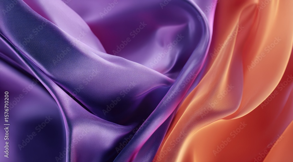 Poster abstract image of draped fabric in shades of purple and orange, showcasing the texture and flow of t
