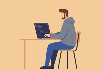 Website Construction Man Coding on Laptop for Software Development and Project Management