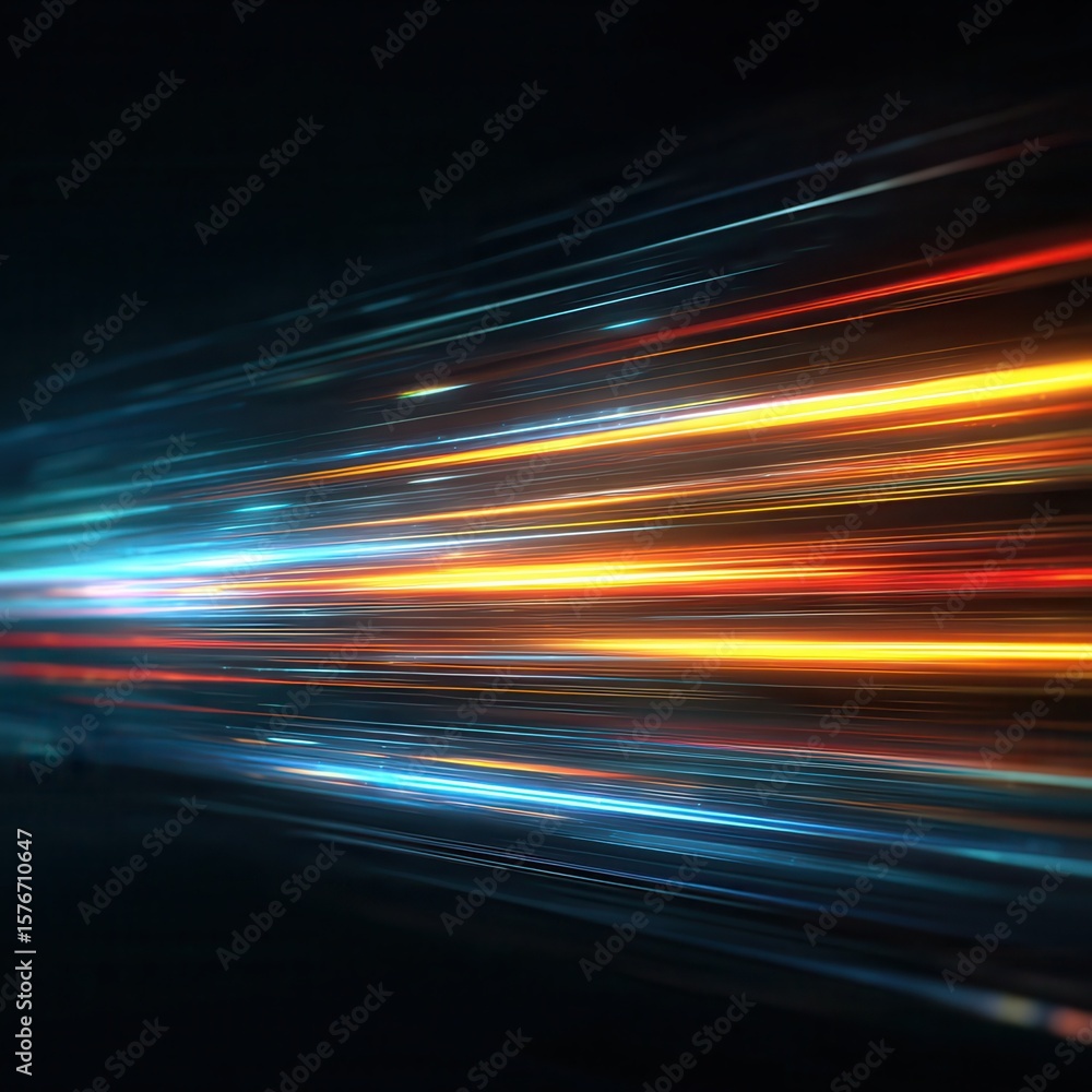 Poster abstract high-speed movement background. laser beams luminous. dynamic light trails with motion blur