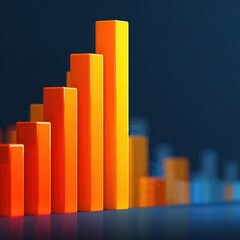 Digital generated image of abstract orange bar graph over blue digital surface.