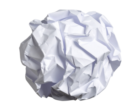  Top-Down View of Wrinkled Paper Ball with Shadow isolated on transparent background PNG